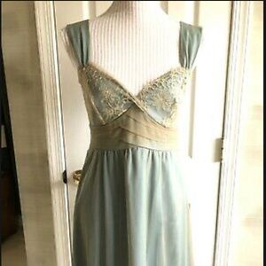 Anthropologie blue dress with gold lace
